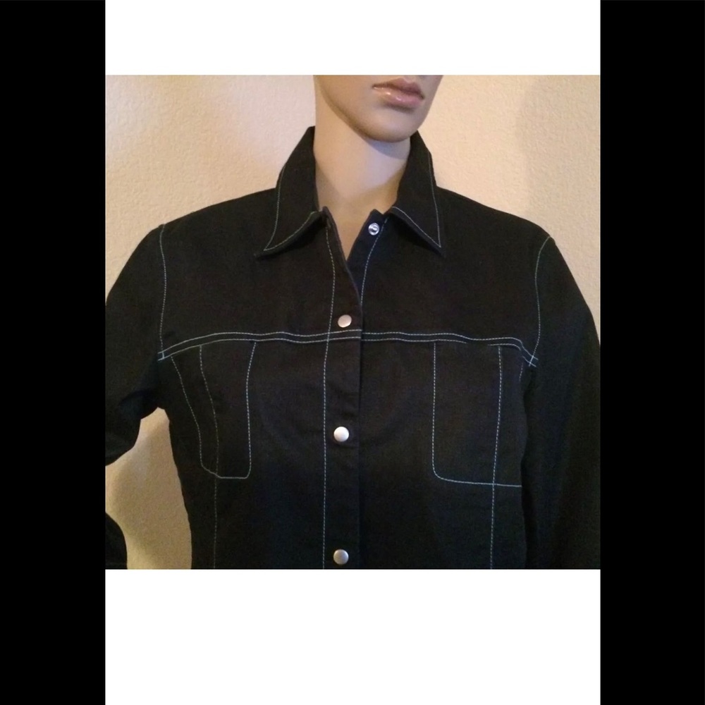 Coldwater Creek Womens Jacket 12 Dark Blue Denim Stretch 3/4 Sleeved Stretch